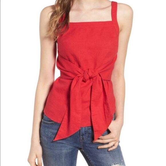 BP. Tie Front Linen Blend Red Tank Top Size XS - Picture 1 of 10